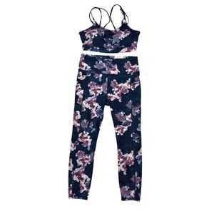 Gaiam Activewear Set Womens L Purple New Floral Leggings and Sports Bra 2pc